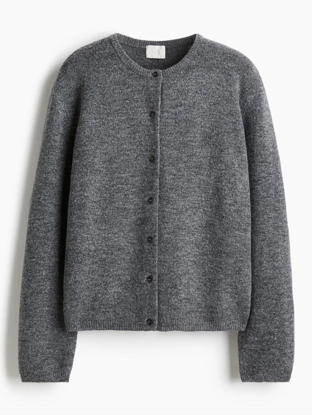 H&M Loose Fit Crewneck Buttoned Cardigan Heather Grey Melange Wool Knit Small S